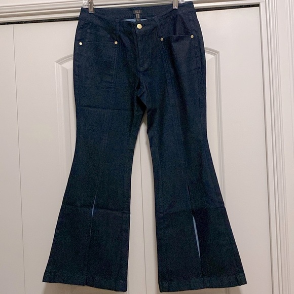 G.I.L.I. Wide Split Leg Denim Pants Jeans Womens 12P stretch Comfort Western - Picture 1 of 15